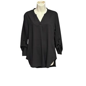 Timeson size small black Blouse with V neck roll tab sleeves